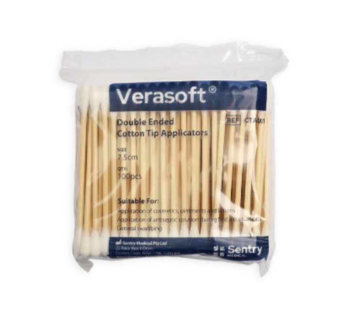 Verasoft Cotton Tip Applicators Double Ended Wooden Stem 7.5cm Pack/100